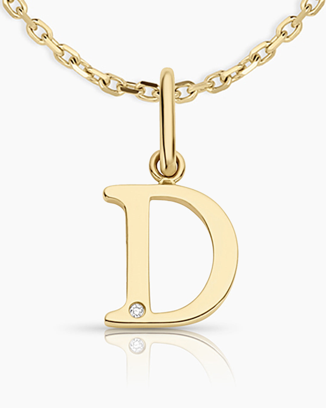 Diamond Vintage Alphabet Necklace || option::14k Solid Gold, D