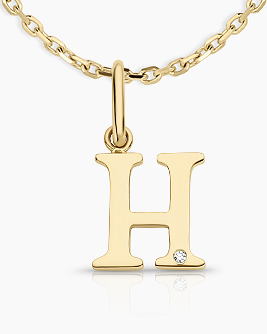 Diamond Vintage Alphabet Necklace || option::14k Solid Gold, H