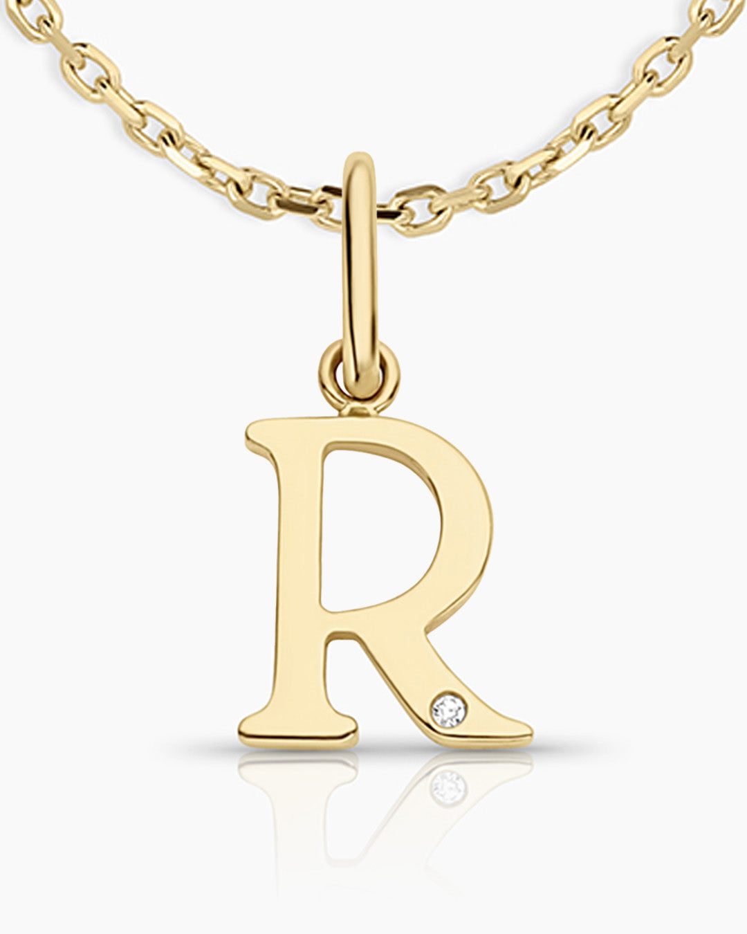 Diamond Vintage Alphabet Necklace || option::14k Solid Gold, R