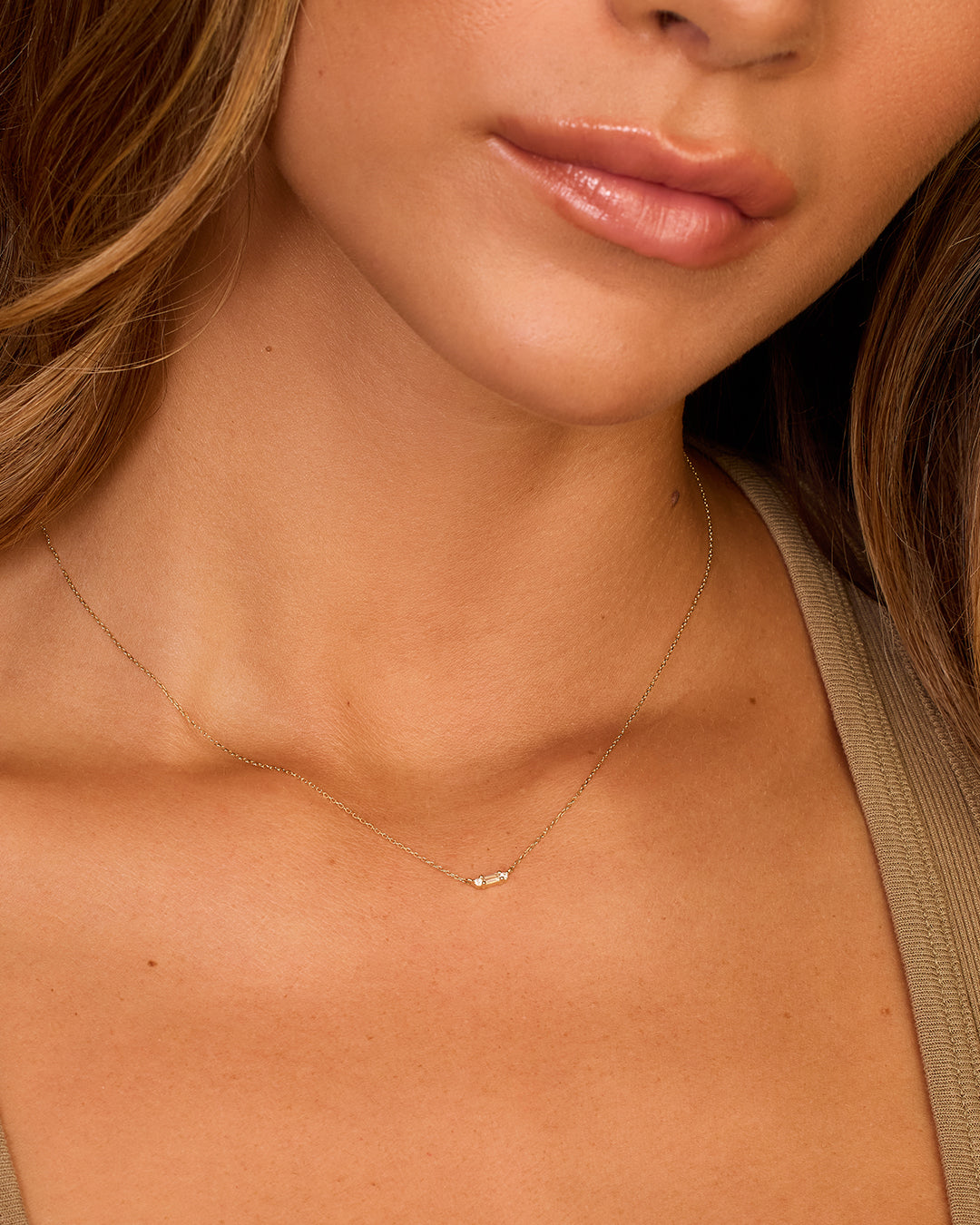 Diamond and White Sapphire Amara Charm Necklace || option::14k Solid Gold