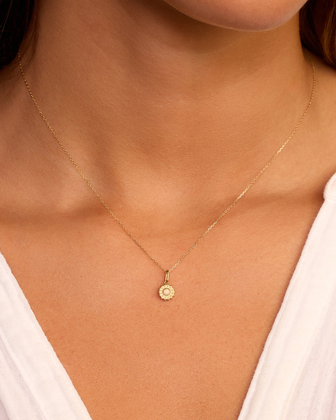 Sun Birthstone Charm || option::14k Solid Gold, Opal - October