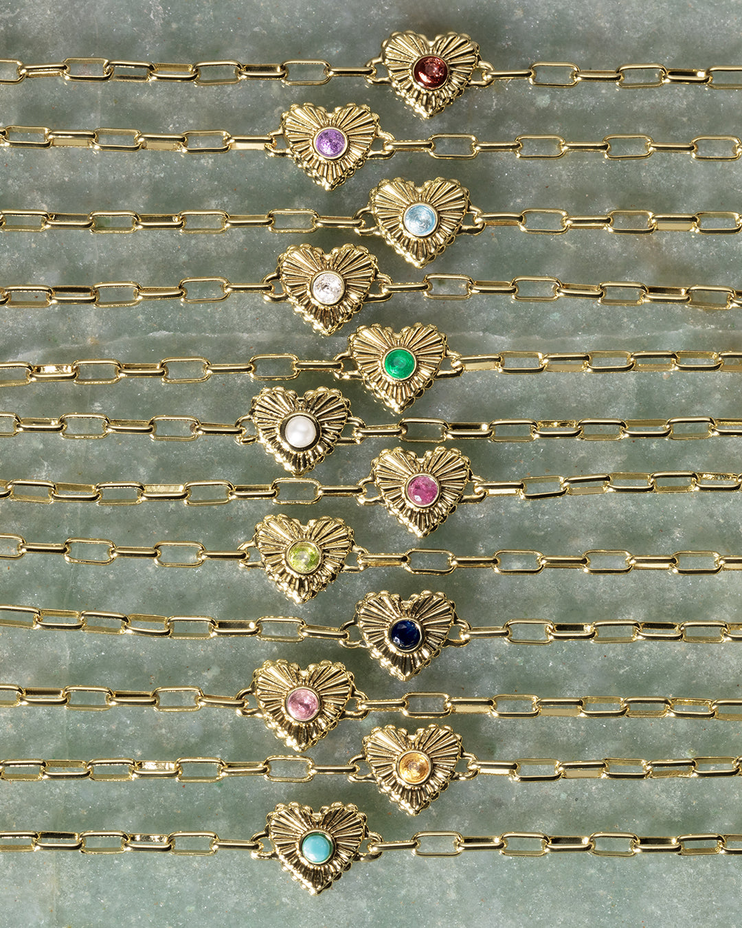 Birthstone Heart Bracelet || option::18K Gold Plated