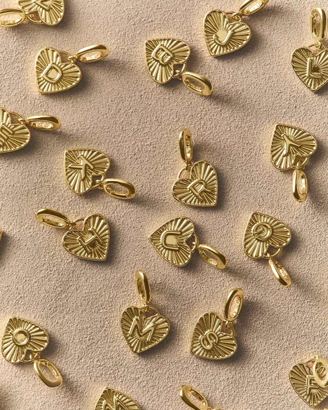 gold plated alphabet heart charms 