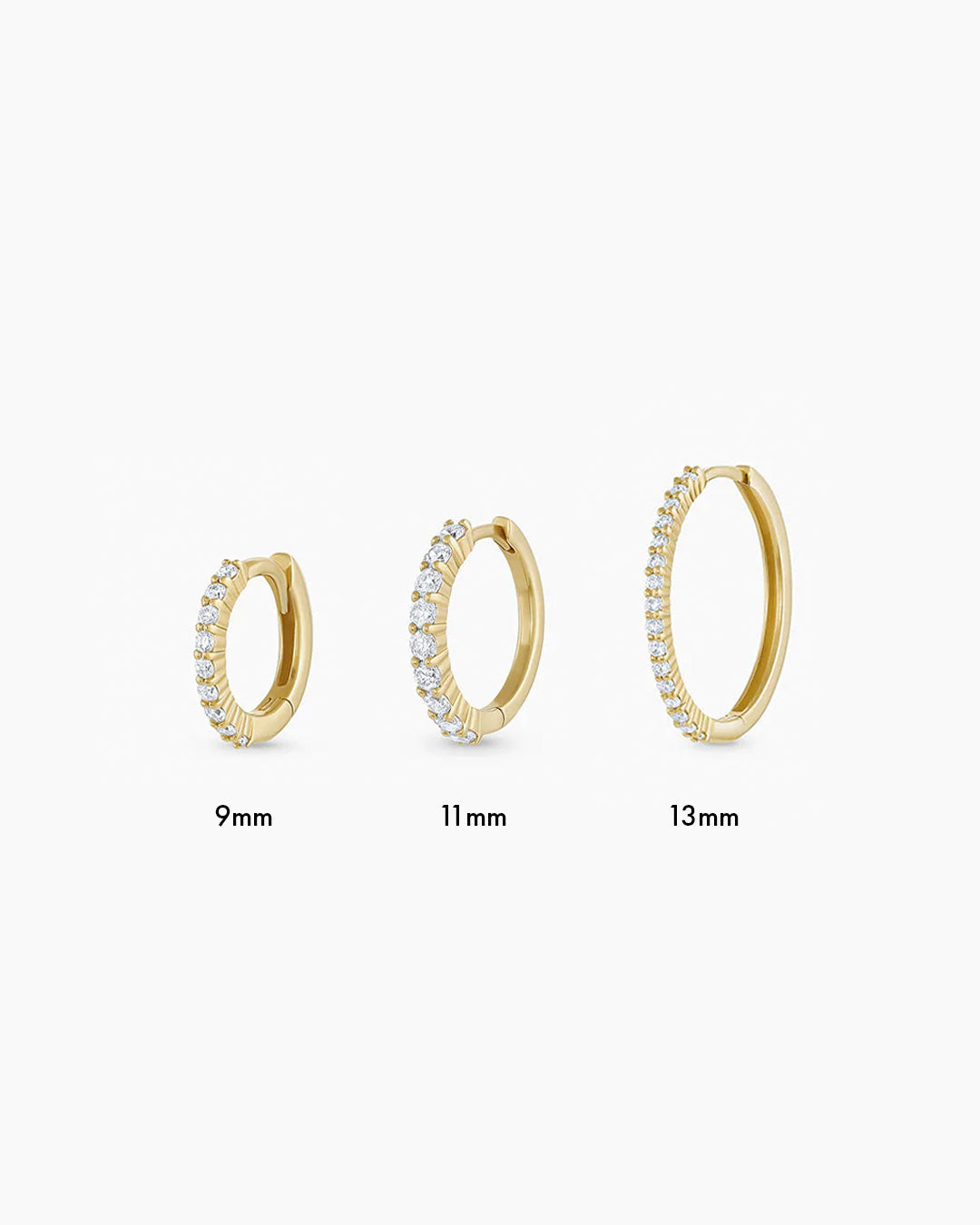 All sizes of the Diamond Pave Huggies