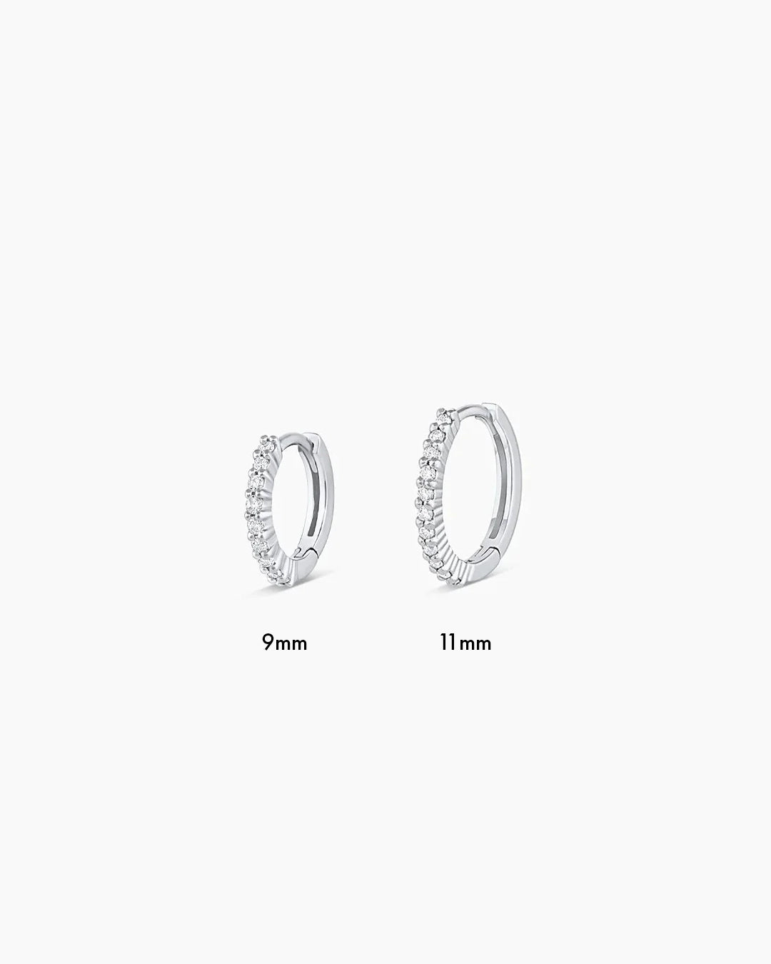 All sizes of white gold diamond pave huggie