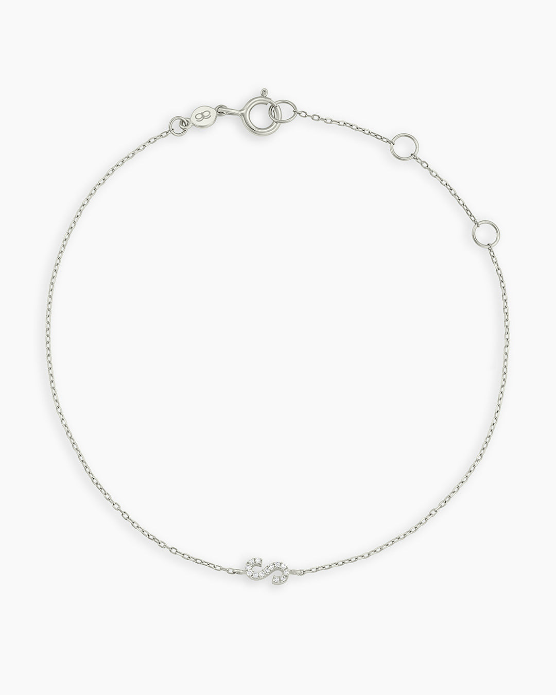 Diamond Pavé Alphabet Bracelet #S || option::14K Solid White Gold, S