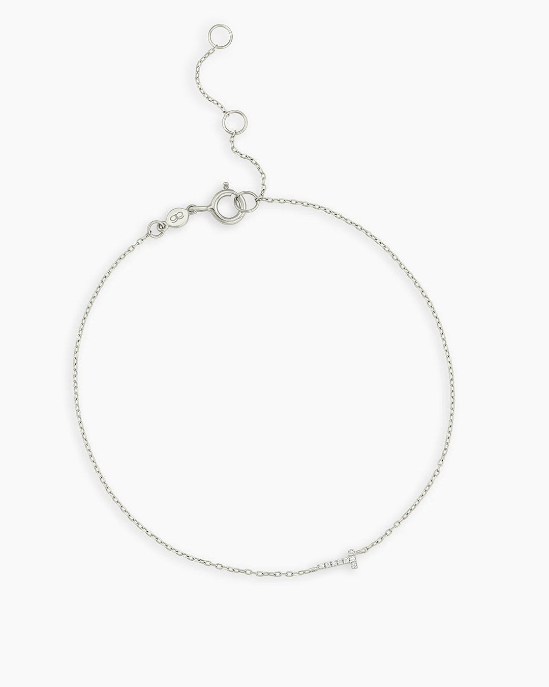 Diamond Pavé Alphabet Bracelet #T || option::14K Solid White Gold, T