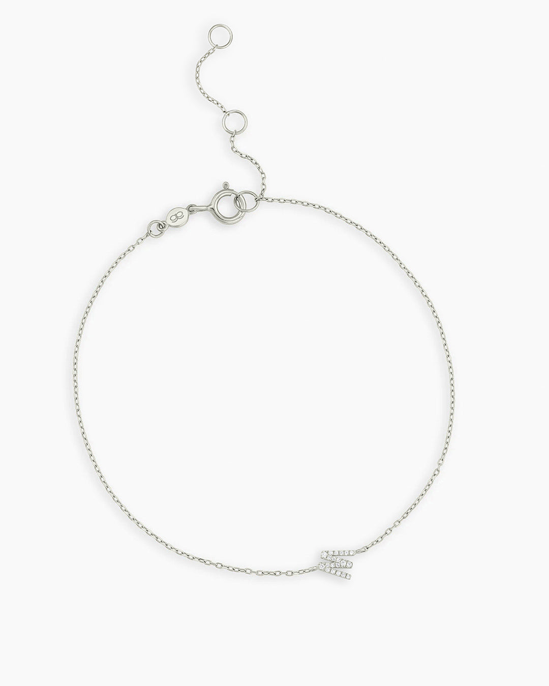 Diamond Pavé Alphabet Bracelet #W || option::14K Solid White Gold, W