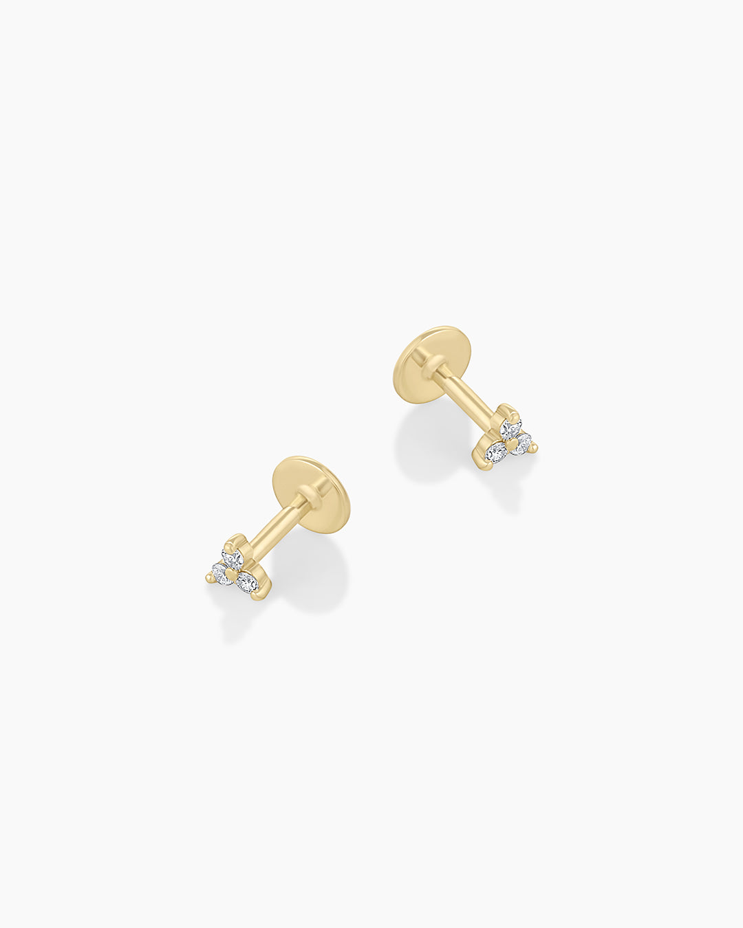 Diamond Bali Flat Back Stud || option::14k Solid Gold, Pair