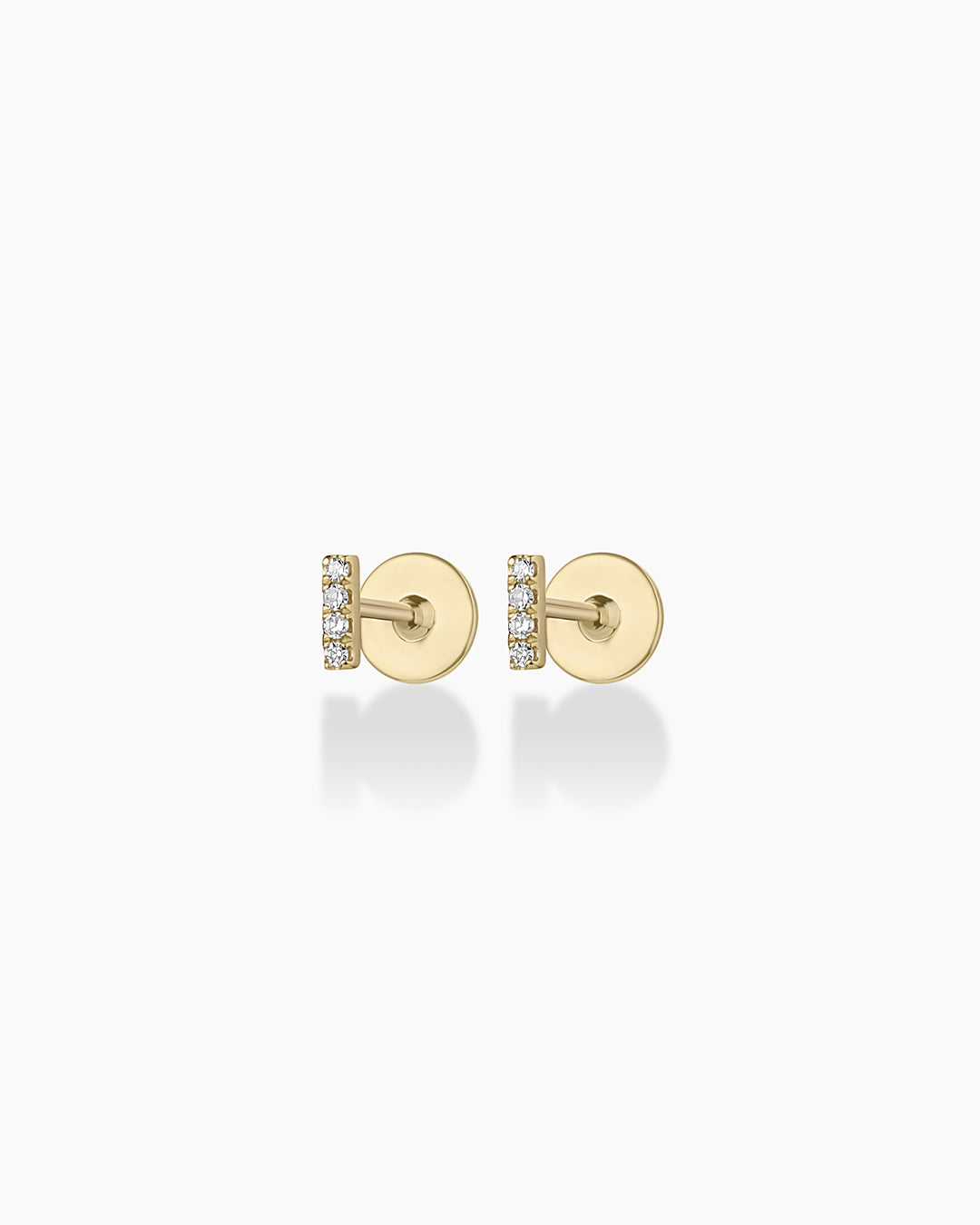 Diamond Pave Bar Flat Back Studs || option::14k Solid Gold, Pair