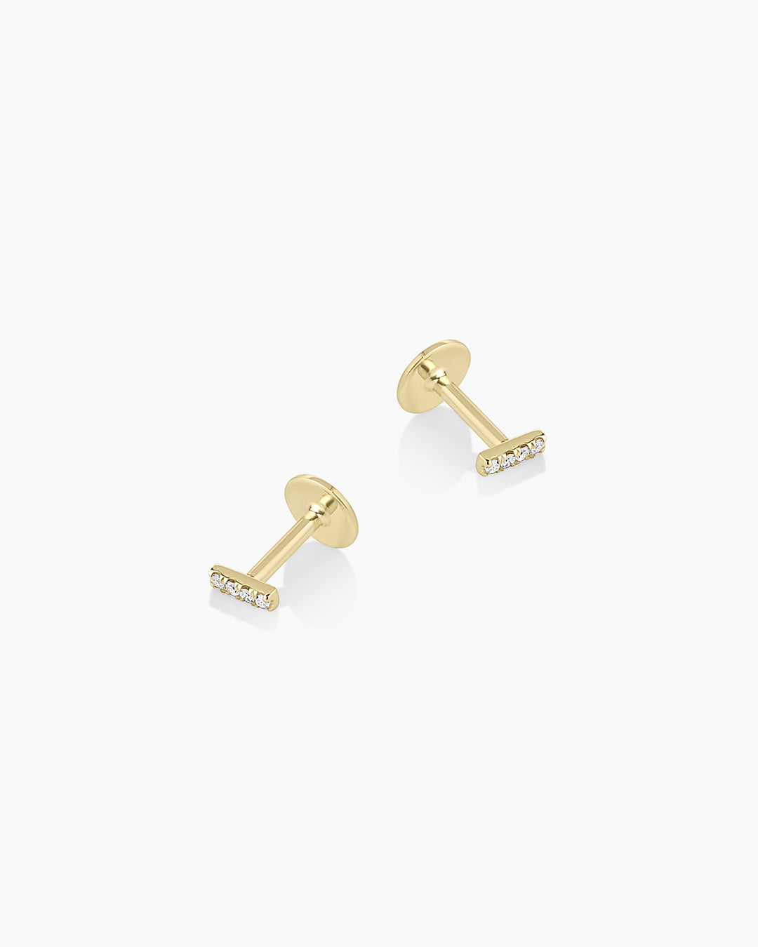 Diamond Pave Bar Flat Back Studs || option::14k Solid Gold