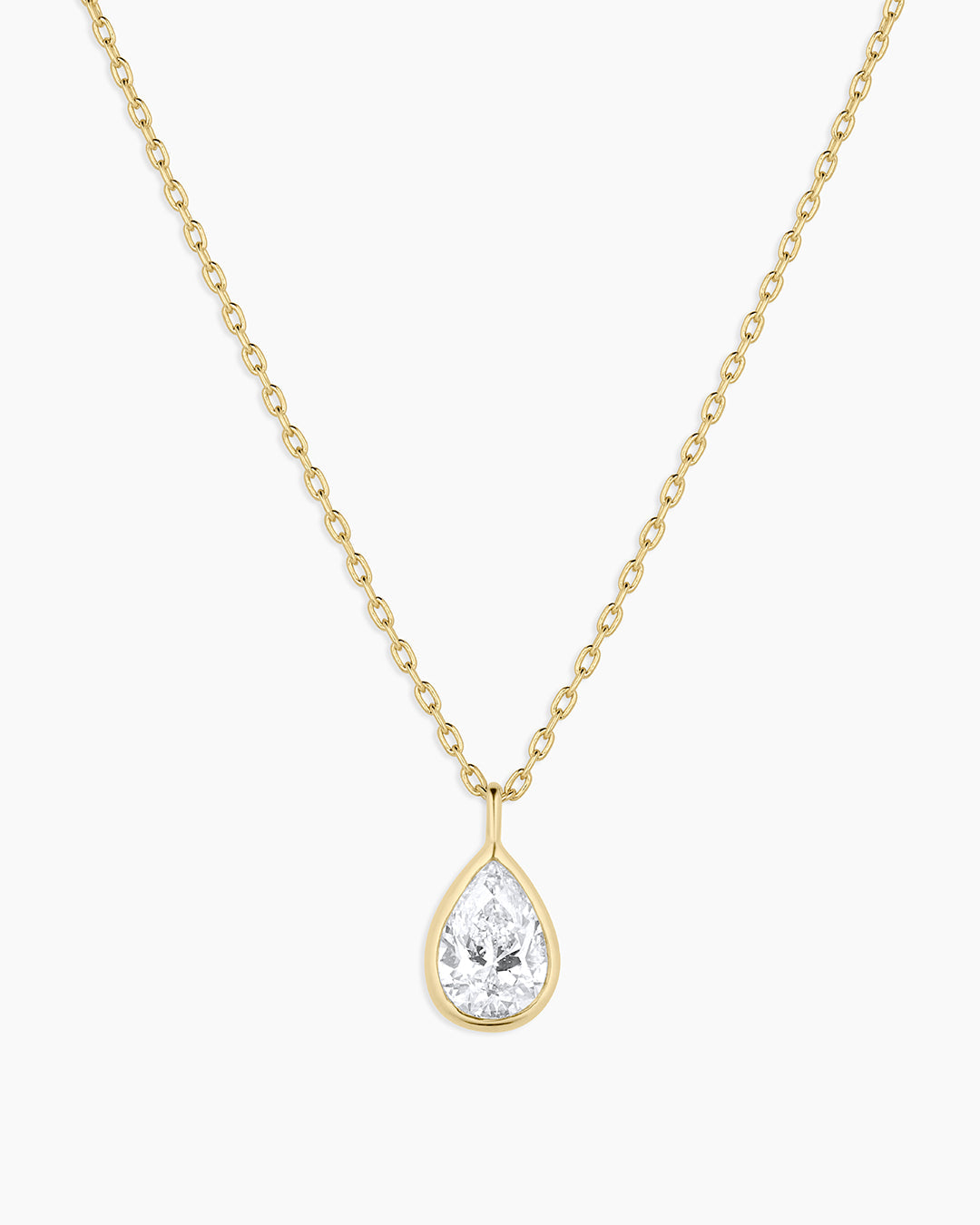 Classic Diamond Pear Necklace || option::14k Solid Gold