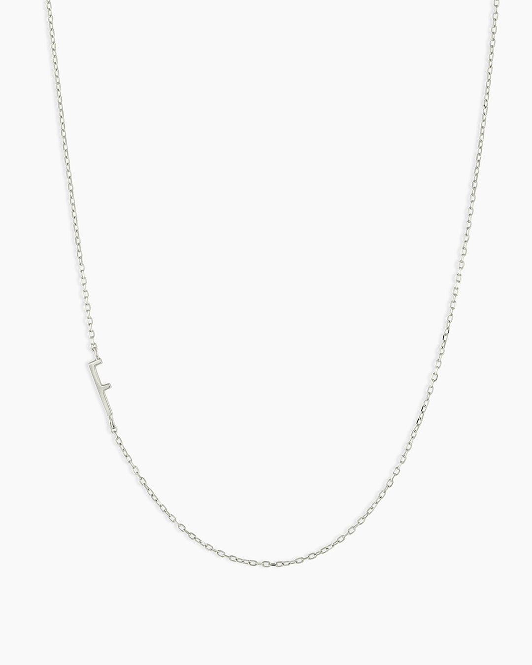 Woman wearing Alphabet Necklace || option::14k Solid White Gold, F