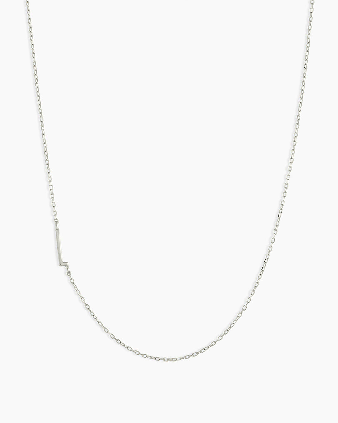 Woman wearing Alphabet Necklace || option::14k Solid White Gold, L