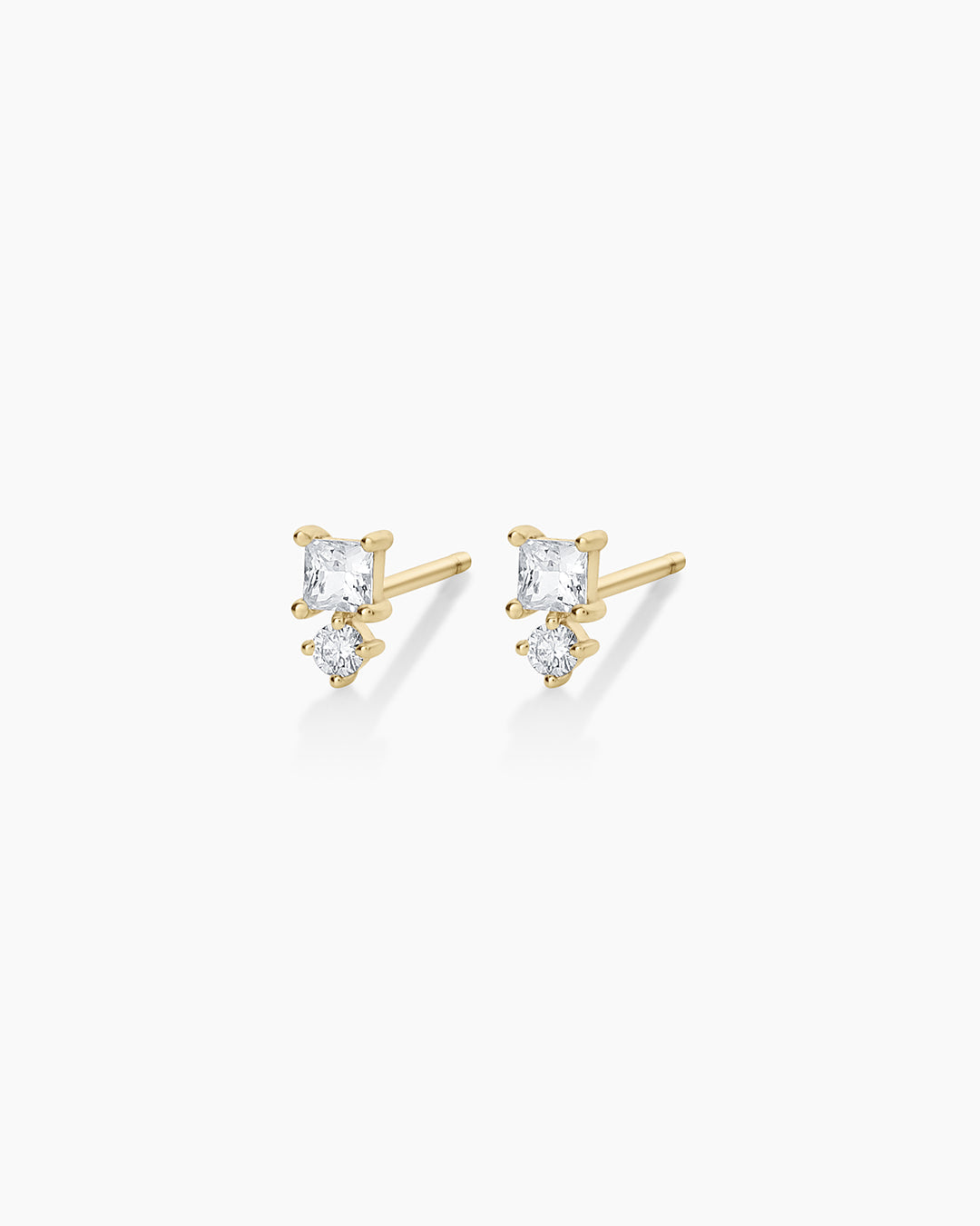 Diamond and White Sapphire Studs || option::14k Solid Gold, Pair