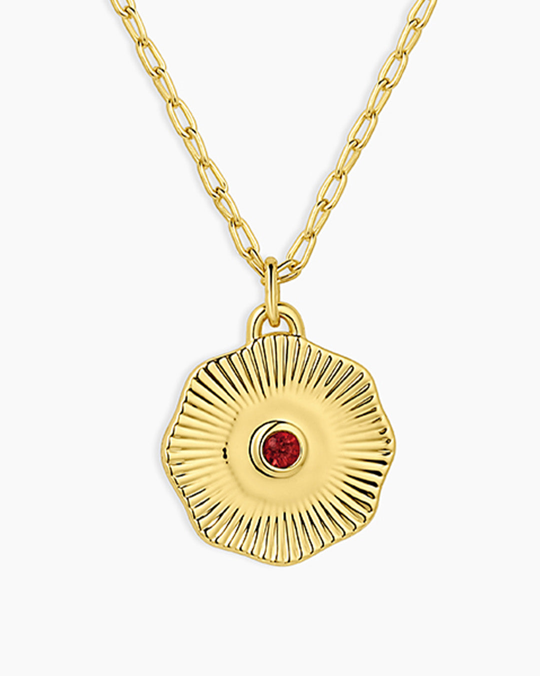 Birthstone Coin Necklace || option::Gold Plated, Garnet - January