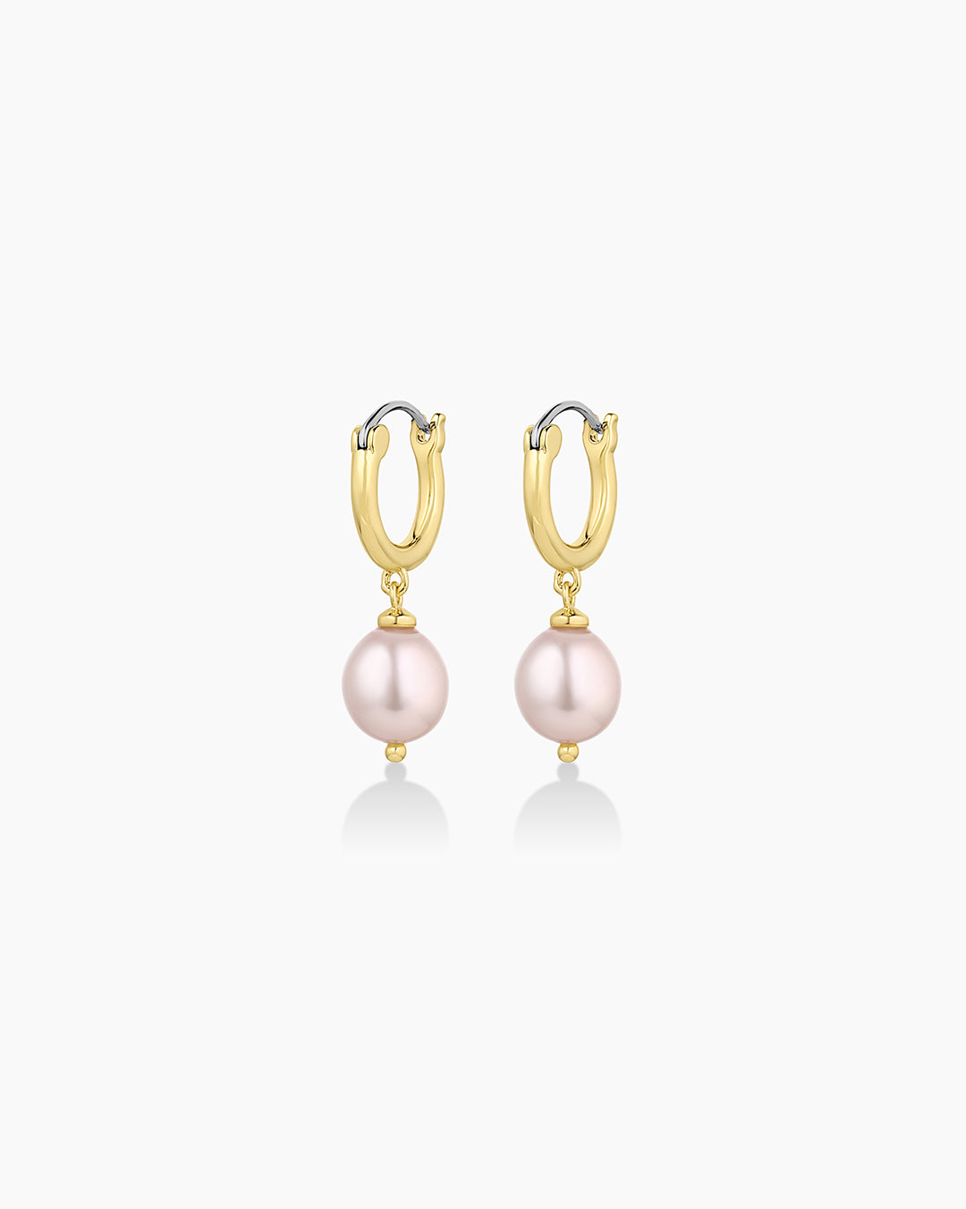 Pink Pearl Huggies || option::18k Gold Plated, Pink Freshwater Pearl