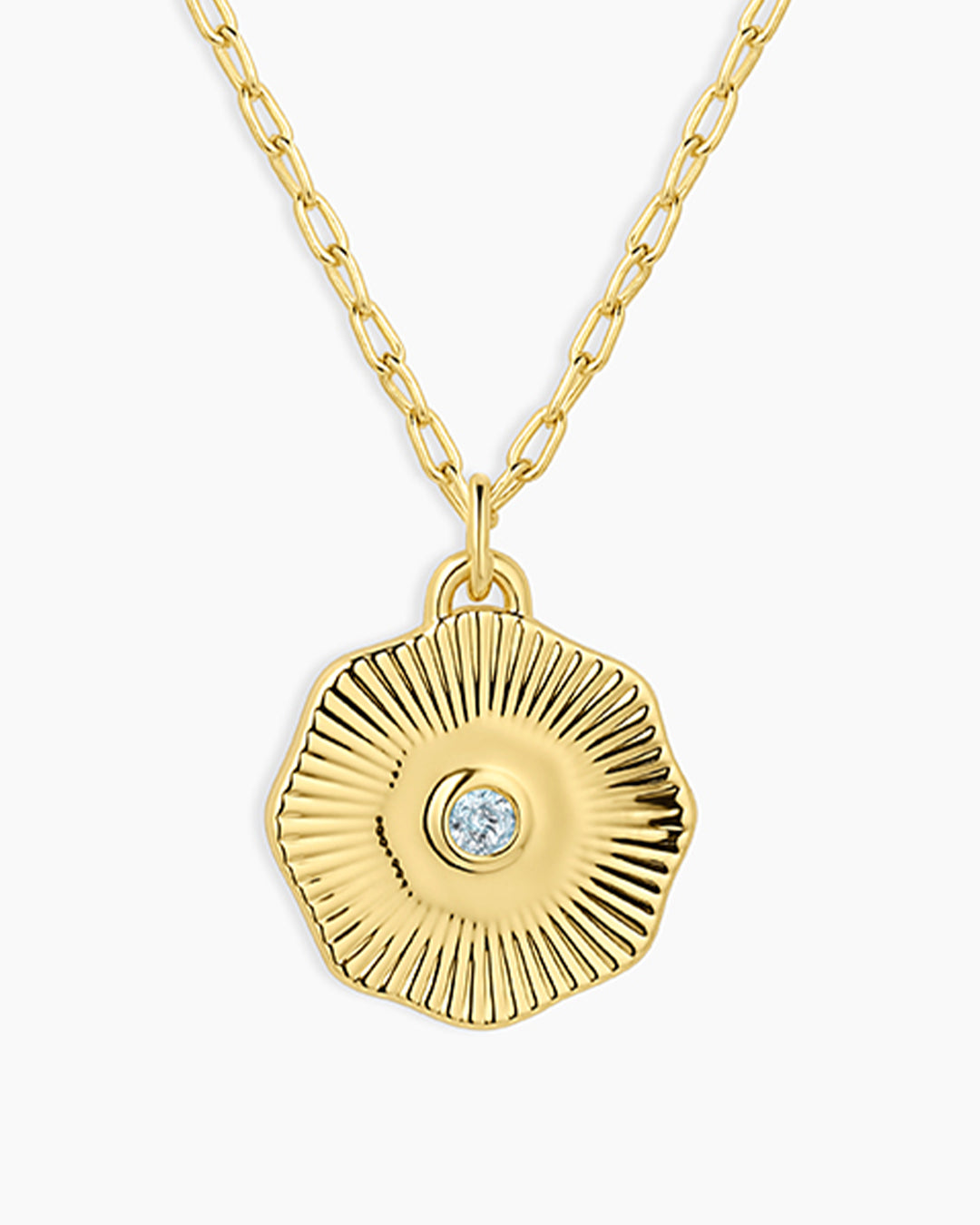 Birthstone Coin Necklace || option::Gold Plated, Aquamarine - March