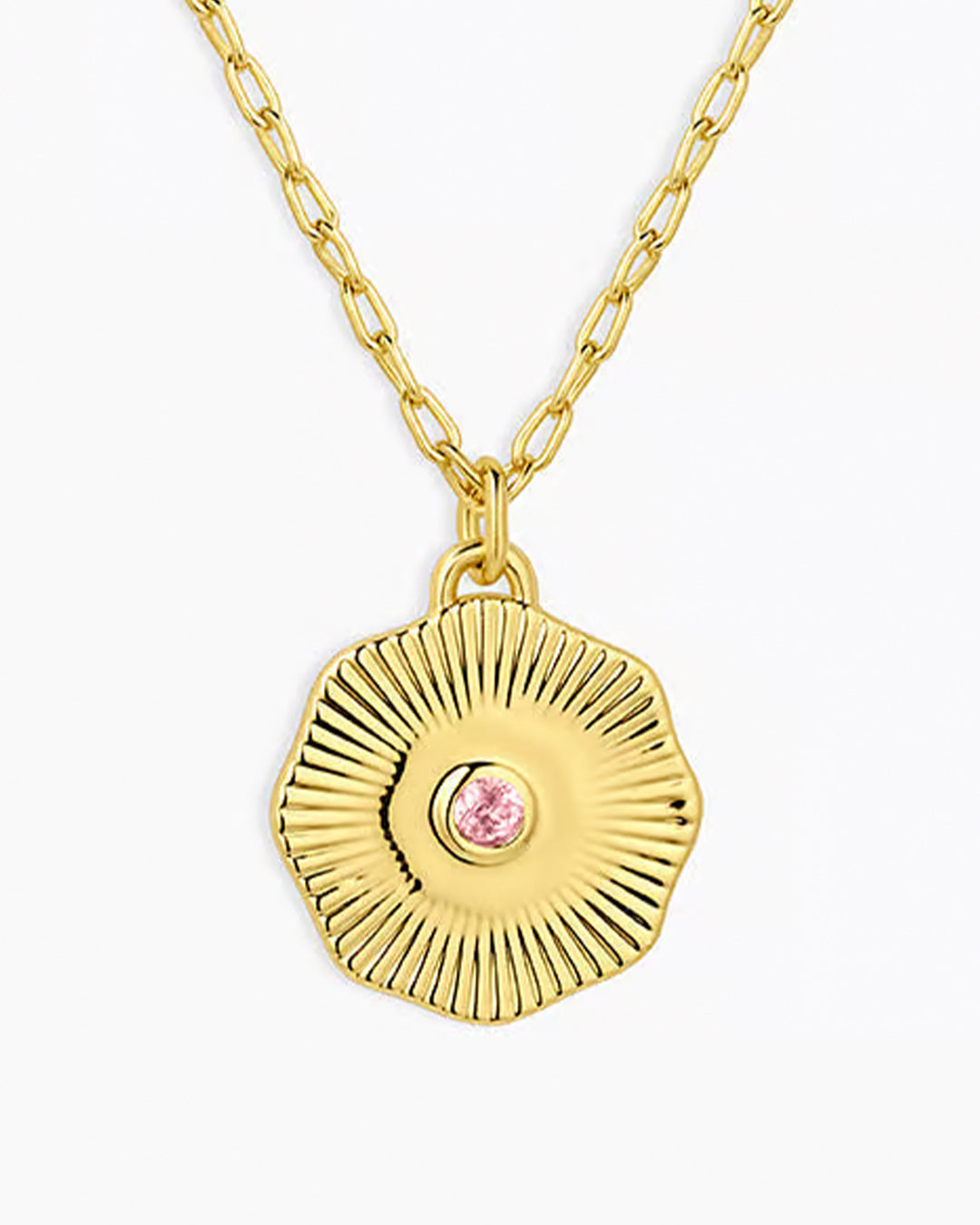 Birthstone Coin Necklace || option::Gold Plated, Pink Tourmaline - October