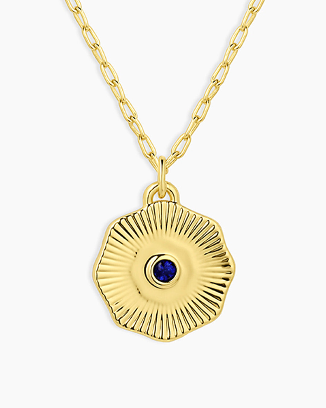 Birthstone Coin Necklace || option::Gold Plated, Blue Sapphire - September
