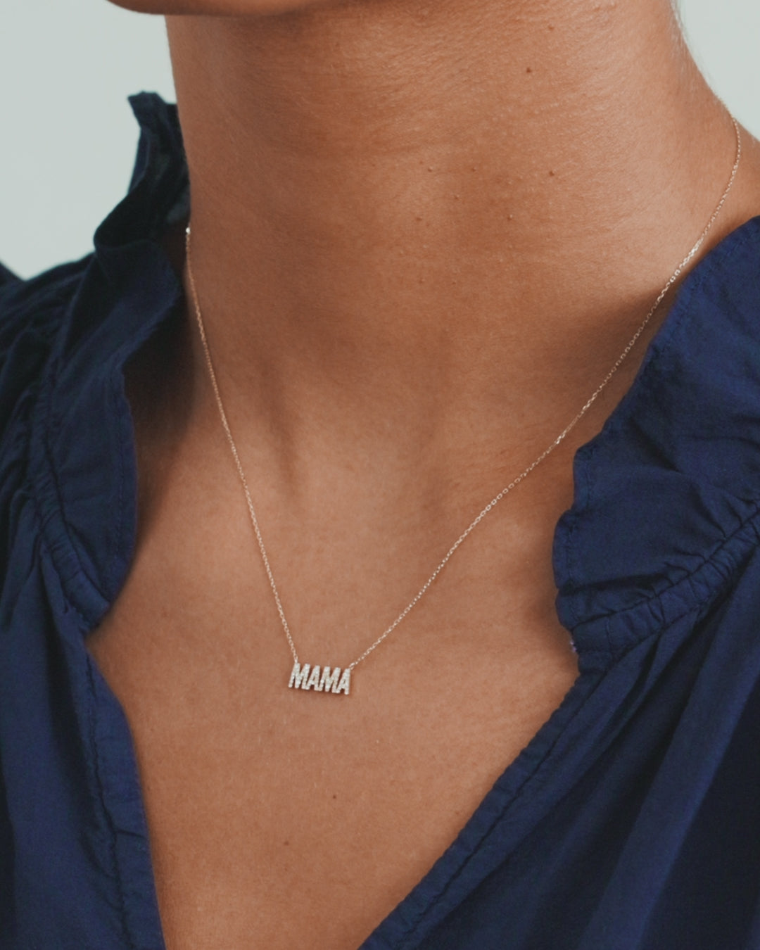 Diamond Pavé Mama Necklace || option::14k Solid Gold