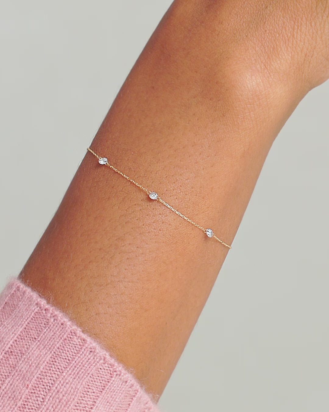 Floating Diamond Stationary Trio Bracelet || option::18k Solid Gold