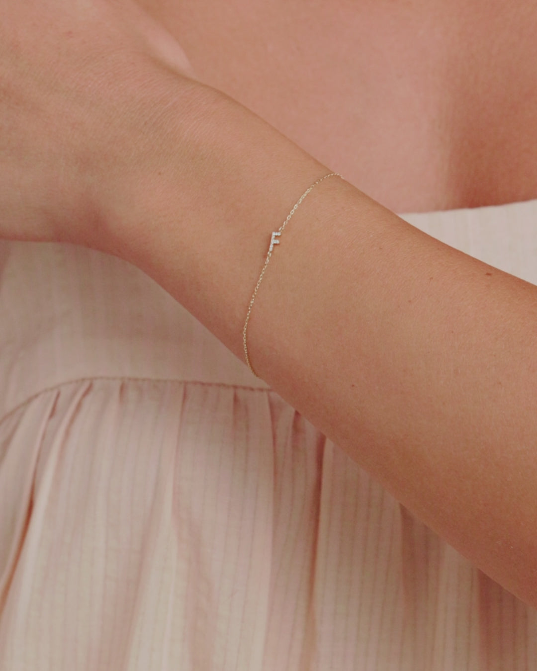 Diamond Pavé Alphabet Bracelet || option::14K Solid White Gold