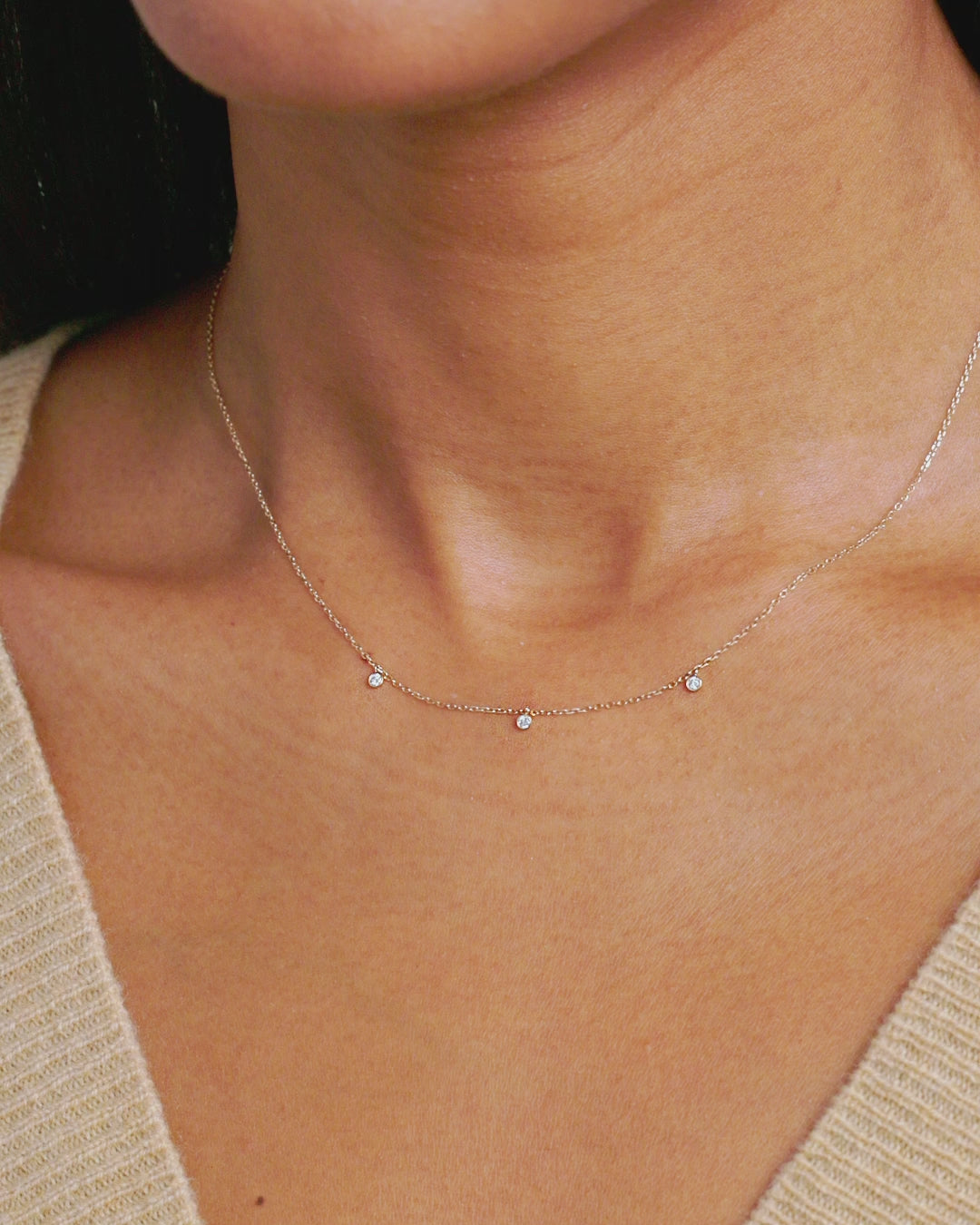 Diamond Trio Necklace || option::14k Solid Gold