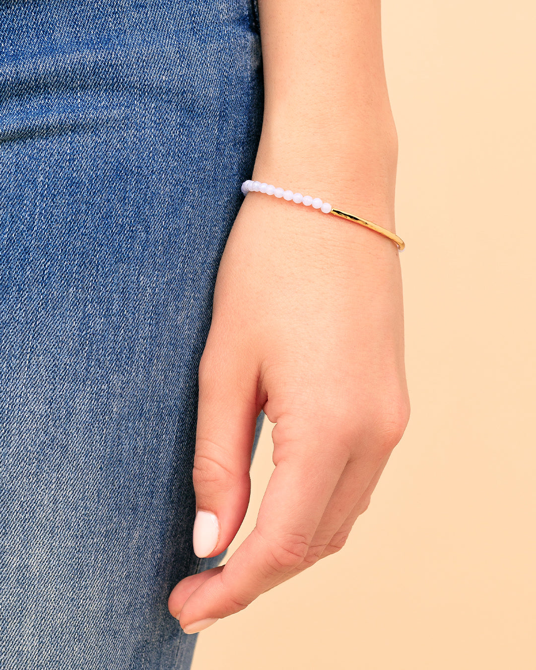 Power Gemstone Bracelet for Self-expression || option::18k Gold Plated, Blue Lace Agate - Self-Expression