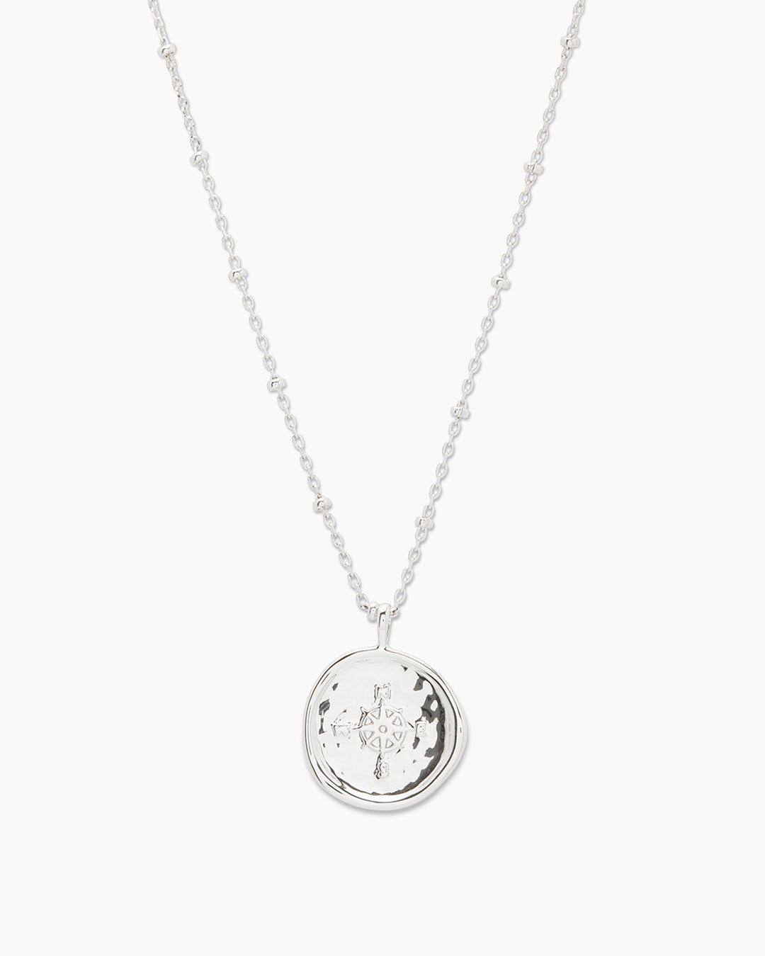   Silver Plated Coin Necklace, Compass Necklace || option::Silver Plated