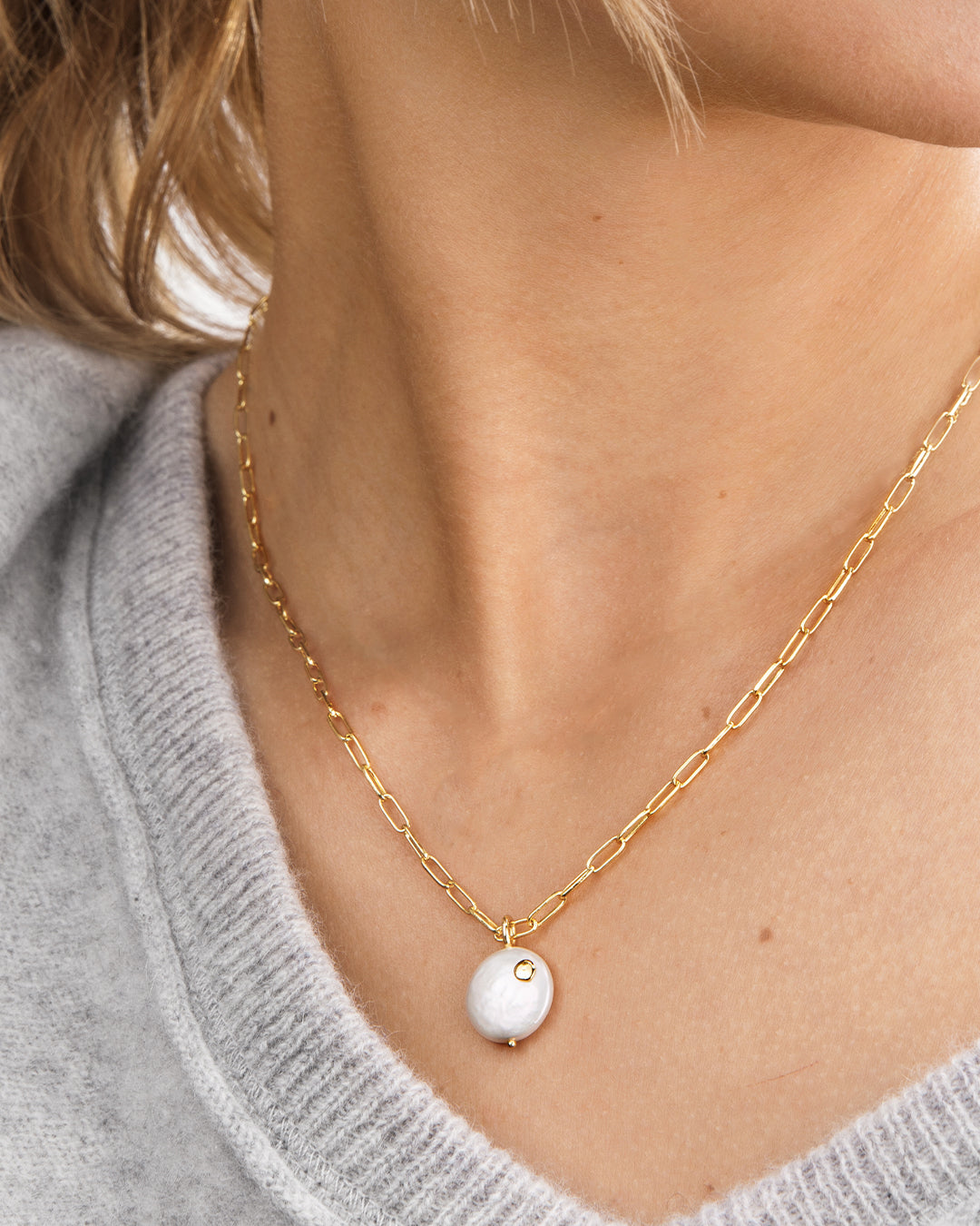 Reese Pearl Necklace || option::18k Gold Plated, Pearl