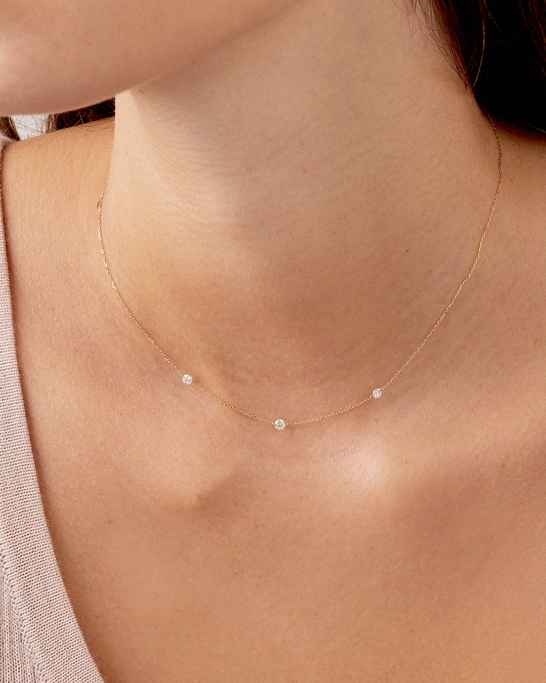 Floating Diamond Stationary Trio Necklace || option::18k Solid Gold