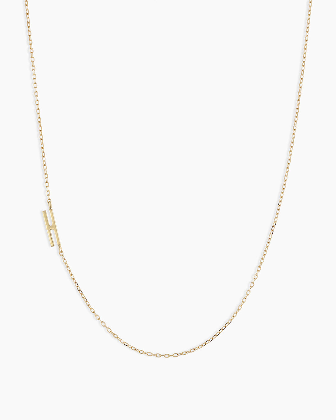 Woman wearing  Alphabet Necklace || option::14k Solid Gold, H