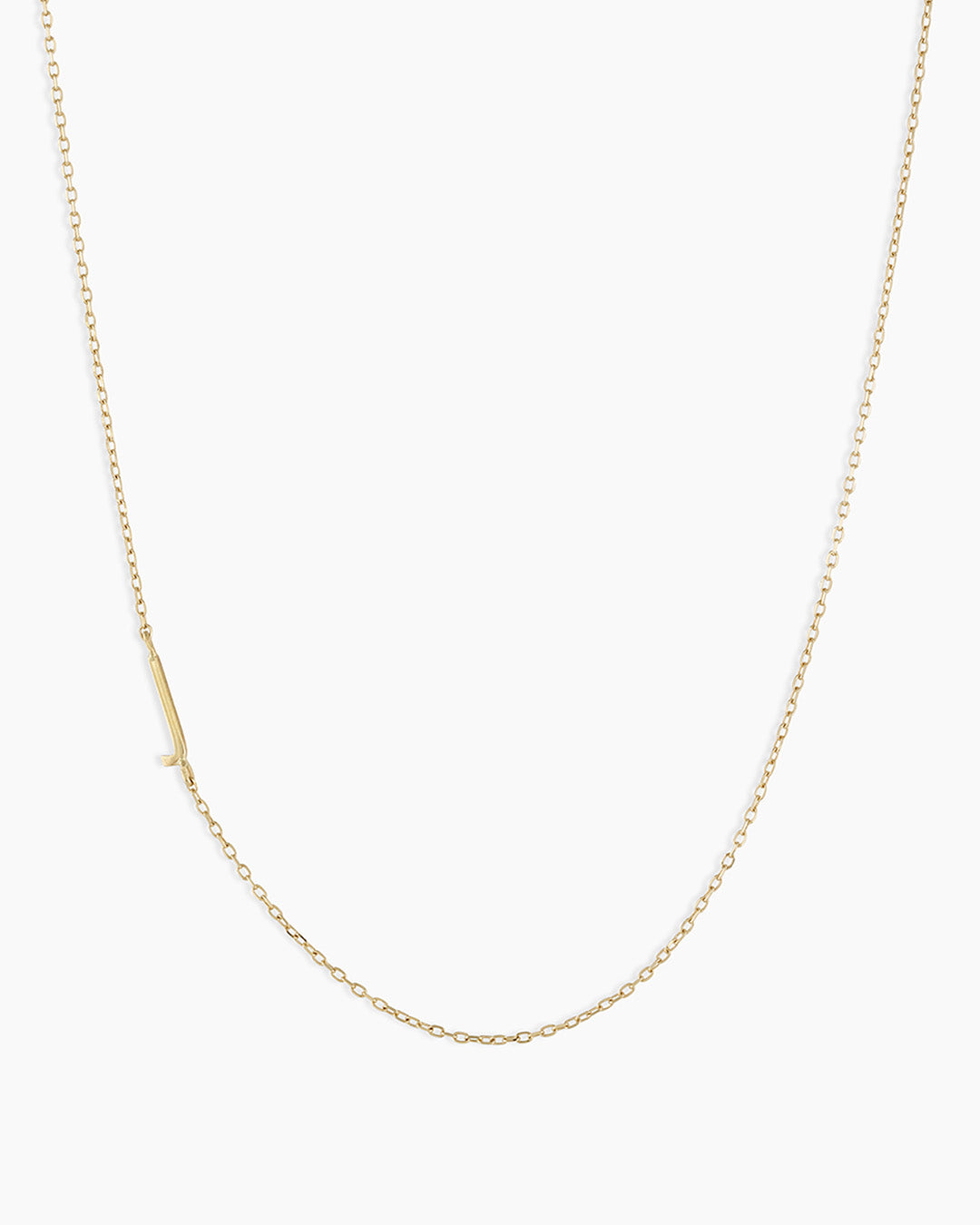 Woman wearing  Alphabet Necklace || option::14k Solid Gold, I