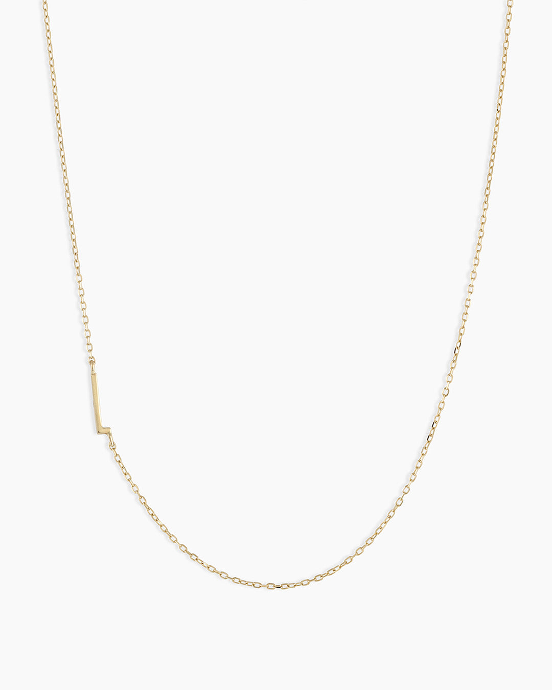 Woman wearing  Alphabet Necklace || option::14k Solid Gold, L