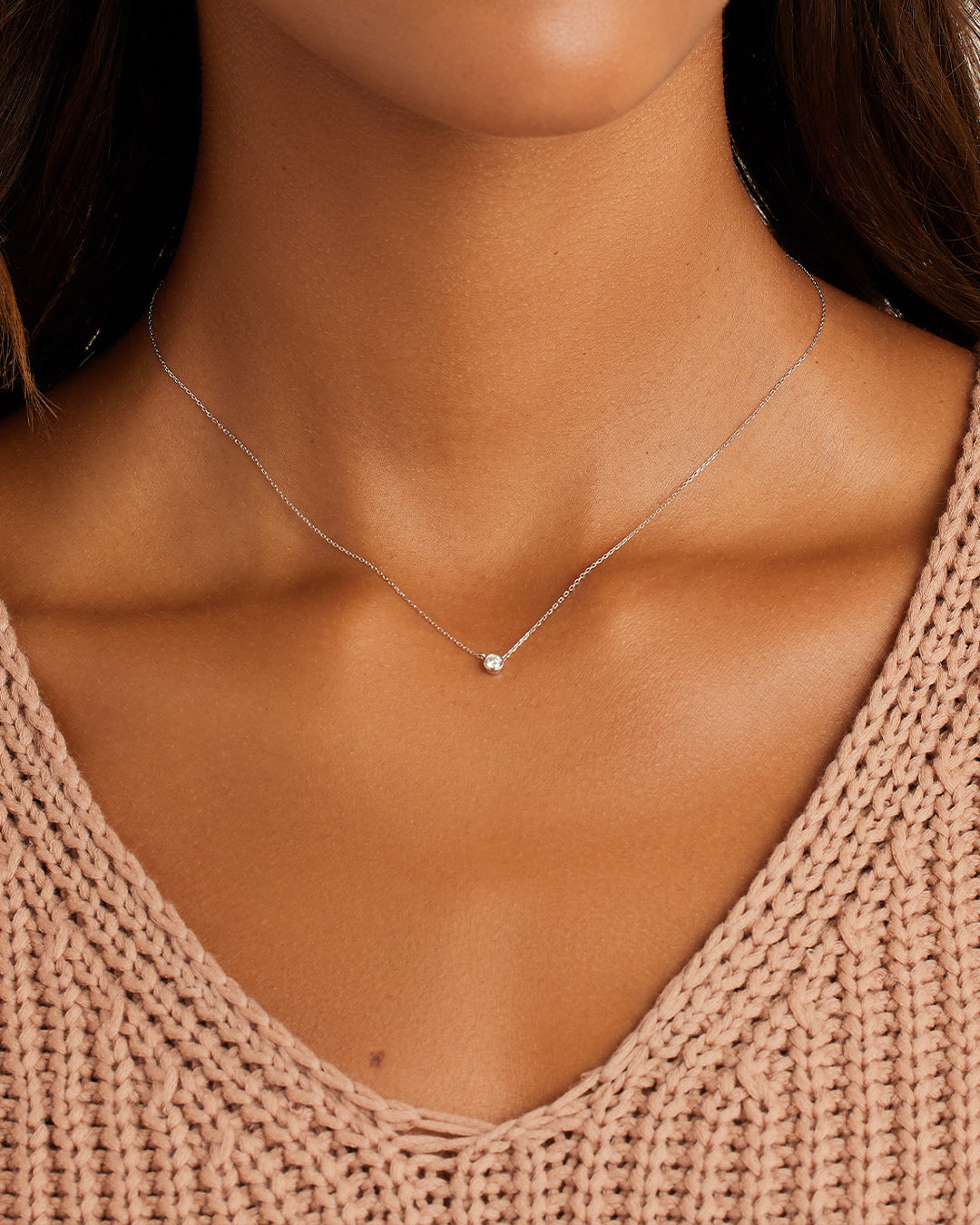 Classic Diamond Necklace || option::14k Solid White Gold