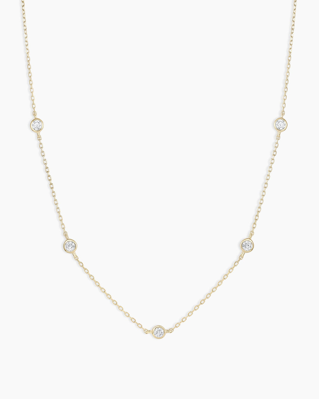 Classic  Five Diamond Necklace || option::14k Solid Gold