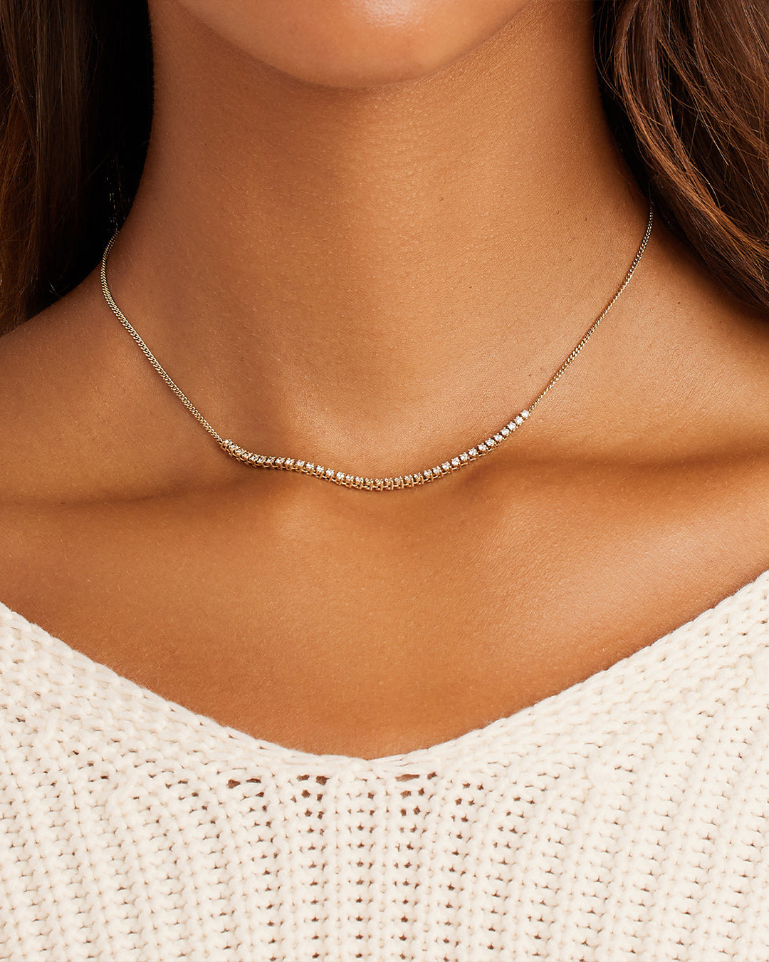 Diamond Row Melbourne Tennis Necklace || option::14k Solid Gold