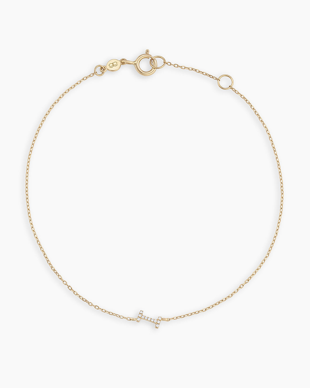 Diamond Pavé Alphabet Bracelet #I || option::14k Solid Gold, I