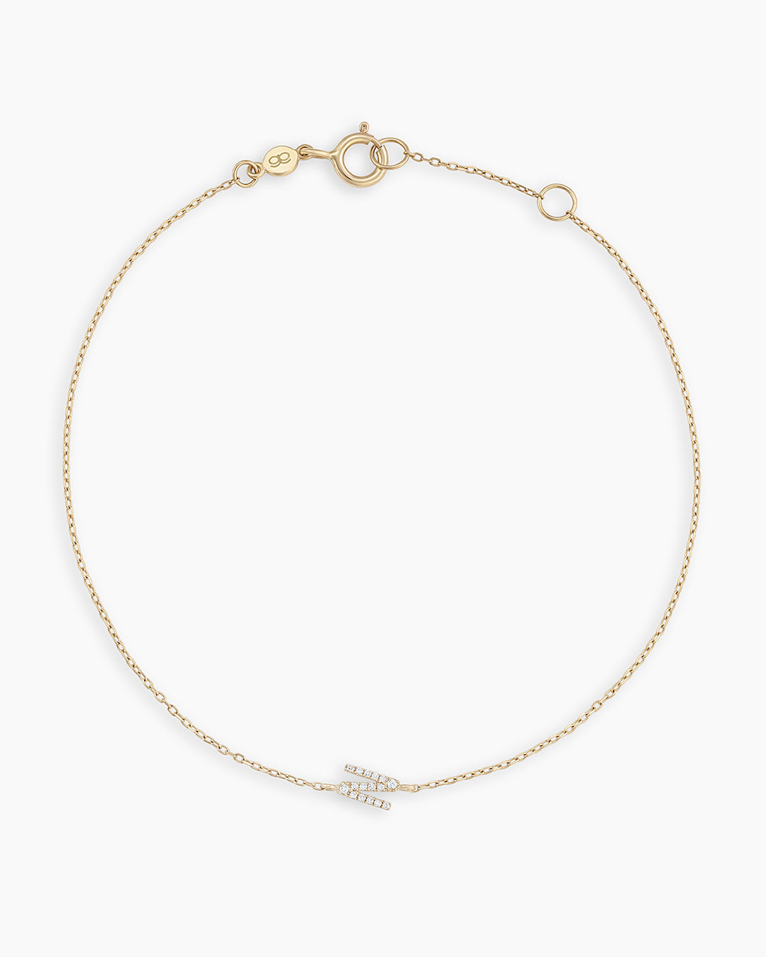 Diamond Pavé Alphabet Bracelet #N || option::14k Solid Gold, N