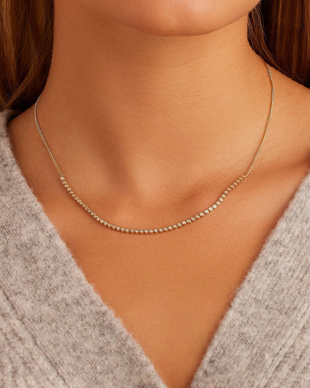 Classic  Diamond Row Necklace || option::14k Solid Gold