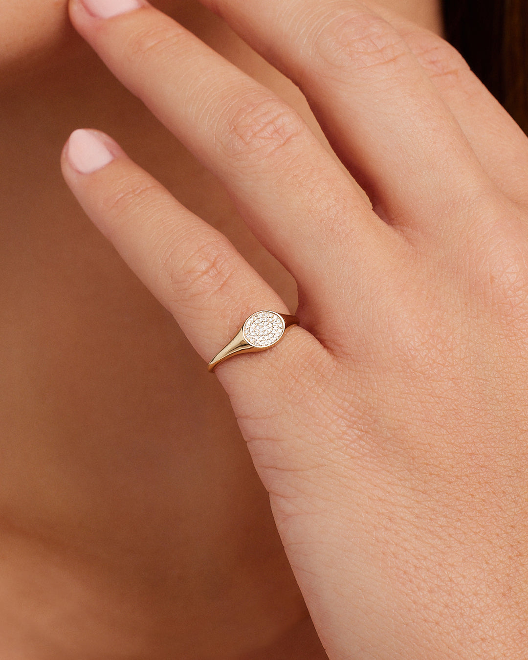 Diamond Pavé Signet Ring || option::14k Solid Gold