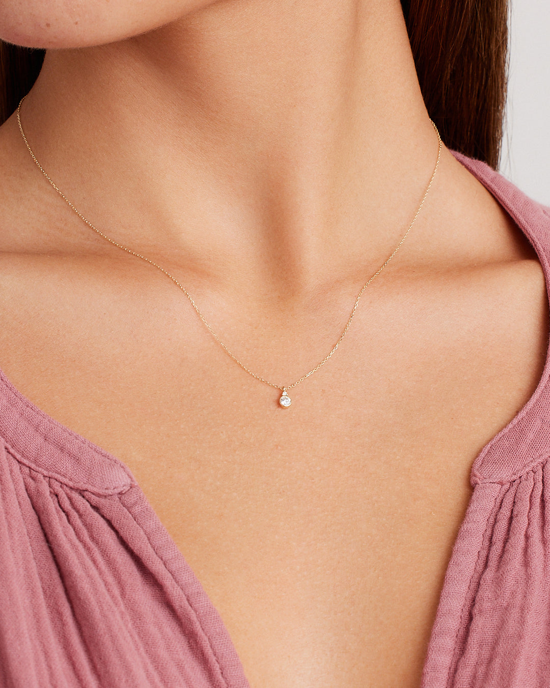 Diamond Birthstone Necklace  || option::14k Solid Gold, Diamond - April