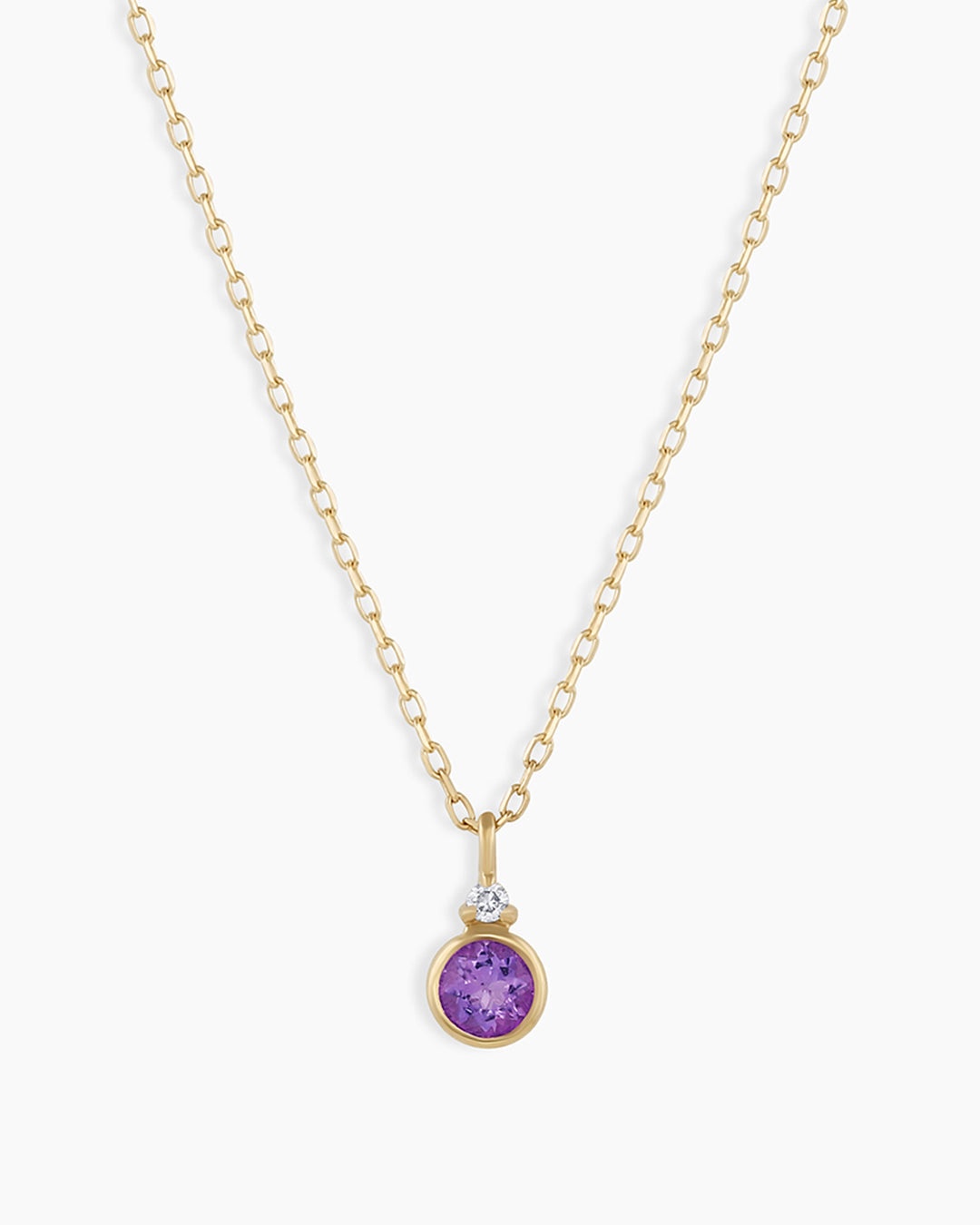 Amethyst Birthstone Necklace || option::14k Solid Gold, Amethyst - February