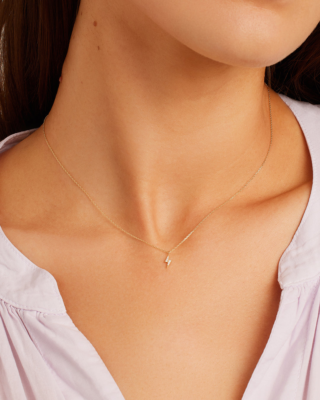 Diamond Lightning Necklace  dainty charm necklace  solidGold PlatedLightning bolt necklace || option::14k Solid Gold