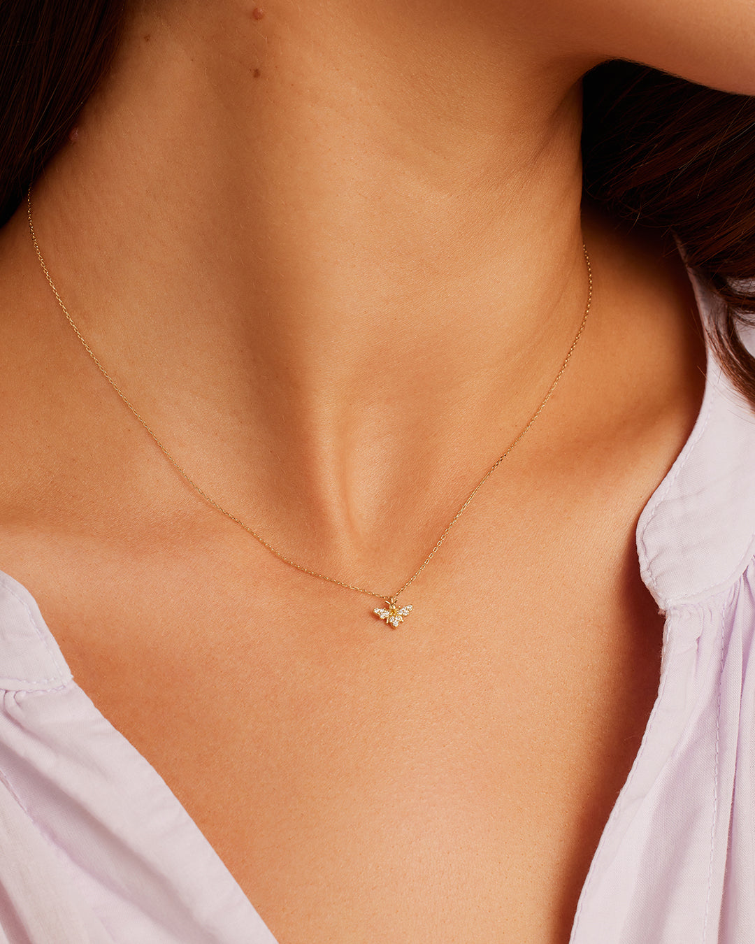 Diamond Bee Necklace || option::14k Solid Gold