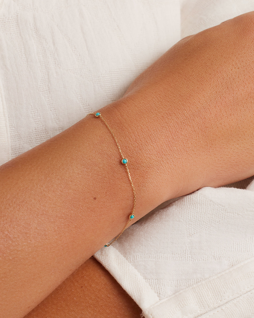 Classic  Five Turquoise  Bracelet || option::14k Solid Gold