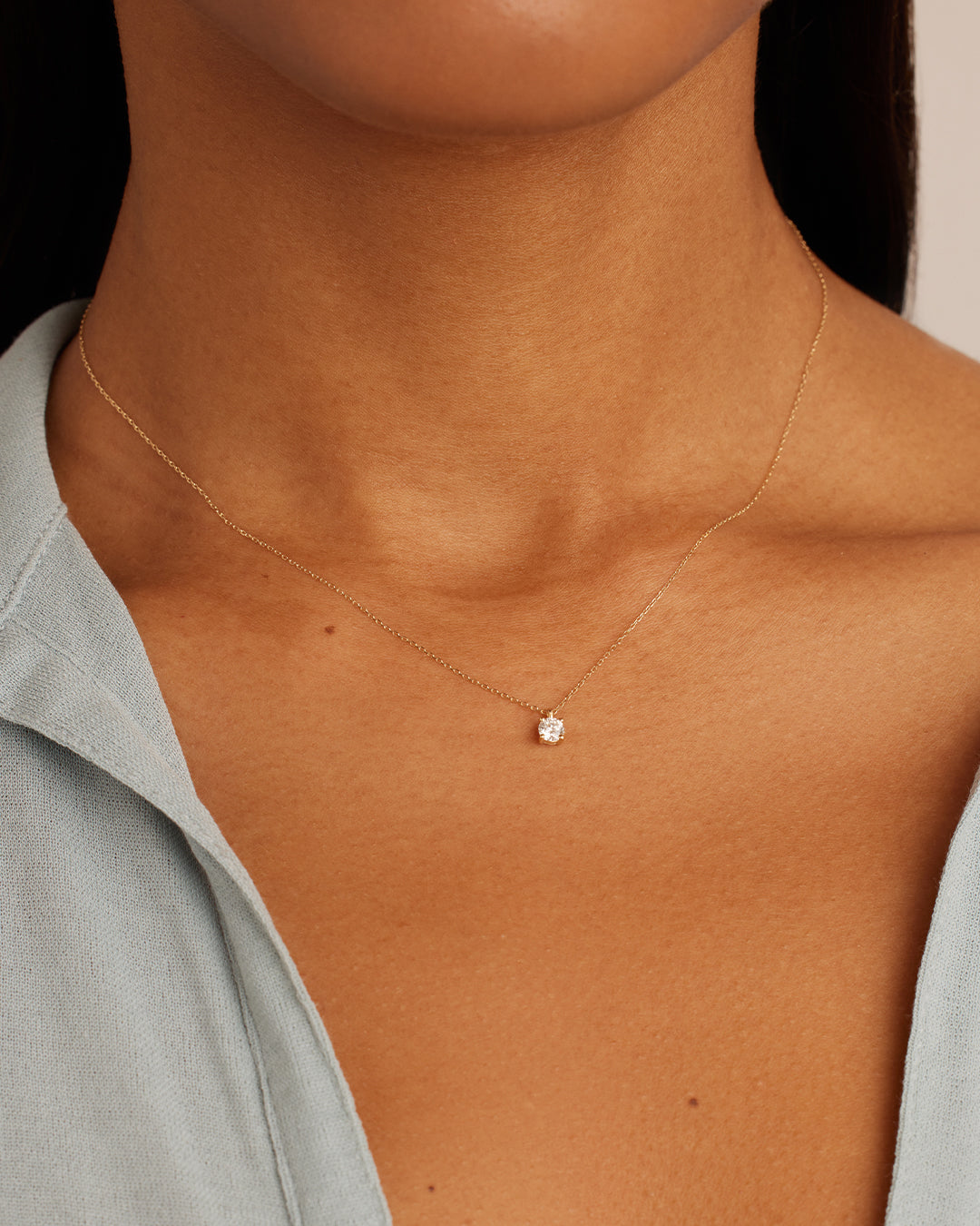 Diamond Solitaire 4 mm Necklace || option::14k Solid Gold