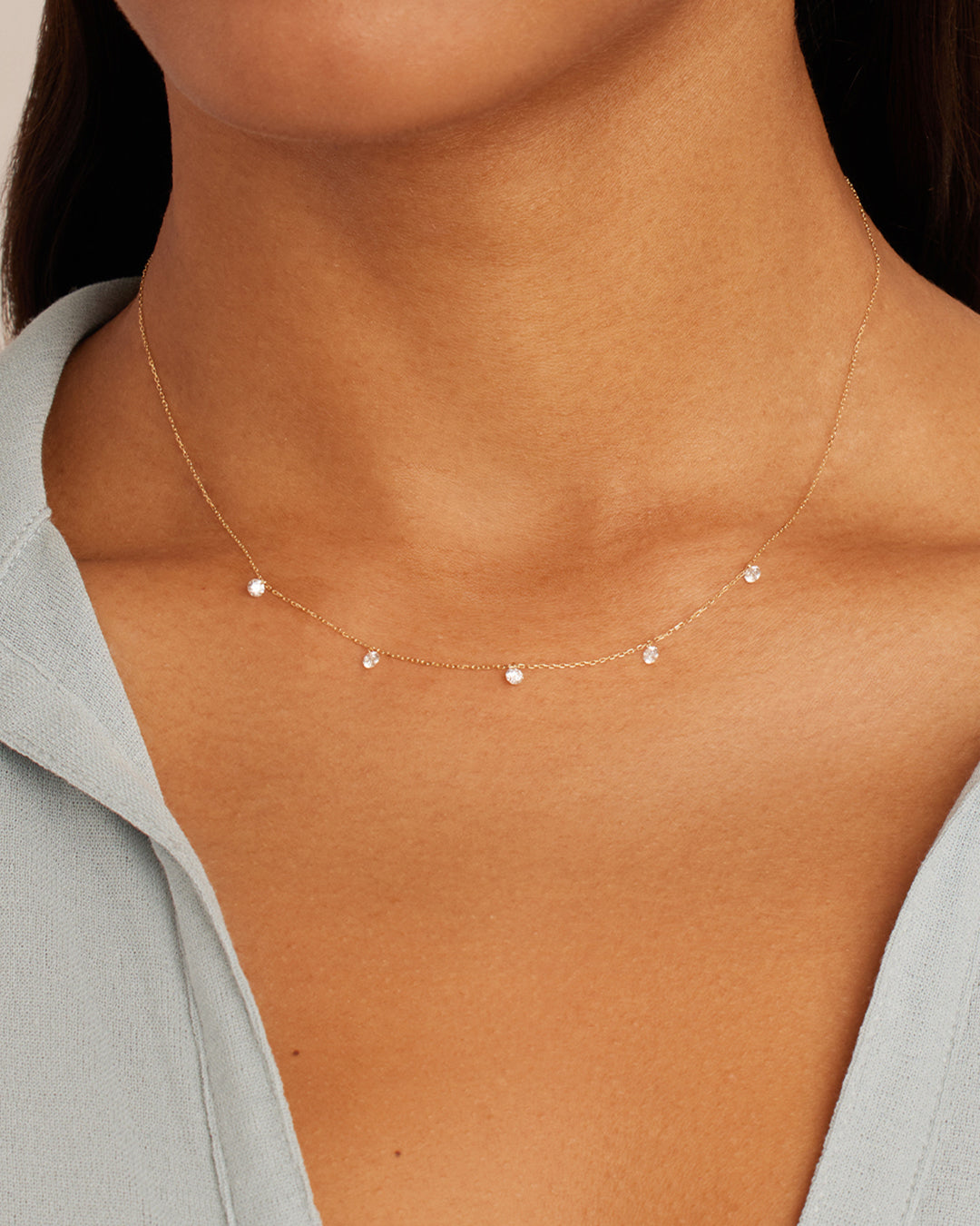 Floating Diamond Flutter Necklace || option::18k Solid Gold