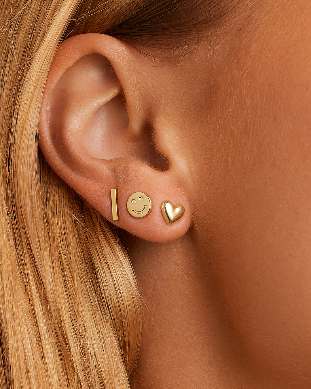 Woman wearing Bar Charm Stud || option::18k Gold Plated